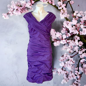 Saopaulo Lightweight Ruched Cocktail Midi Dress Purple Medium